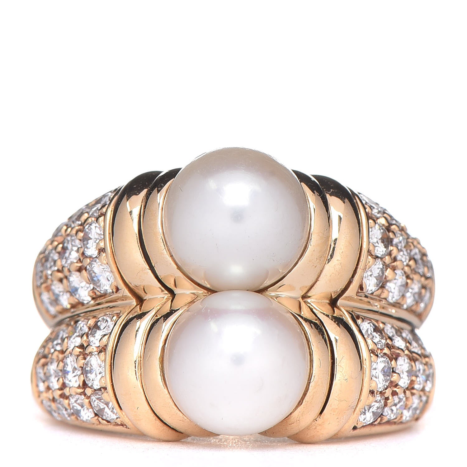 Bulgari 18K Yellow Gold Diamond Freshwater Pearl Passo Doppio Ring 49 5 1 of 6
