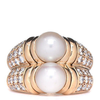 Bulgari 18K Yellow Gold Diamond Freshwater Pearl Passo Doppio Ring 49 5 1 of 6