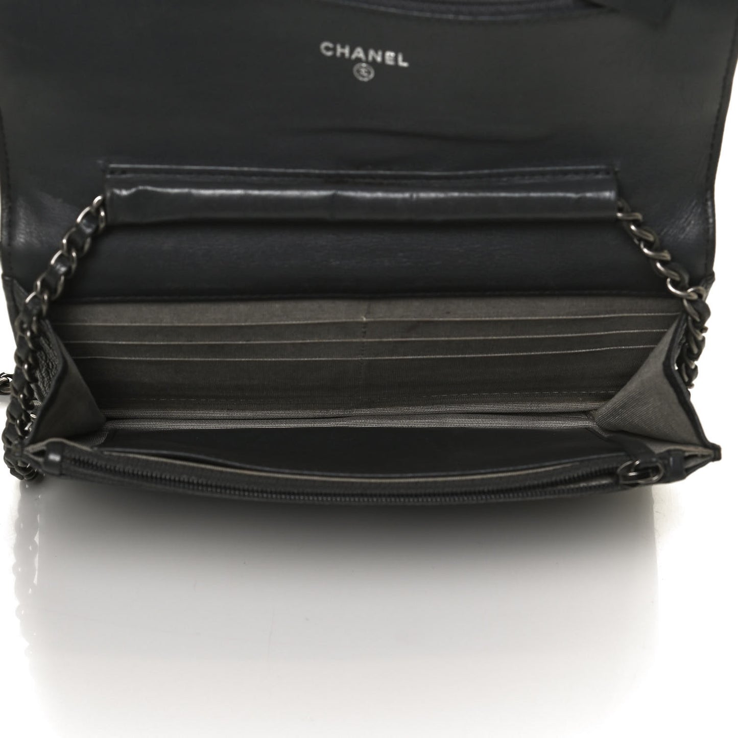 Calfskin Quilted Boy Wallet On Chain WOC Grey