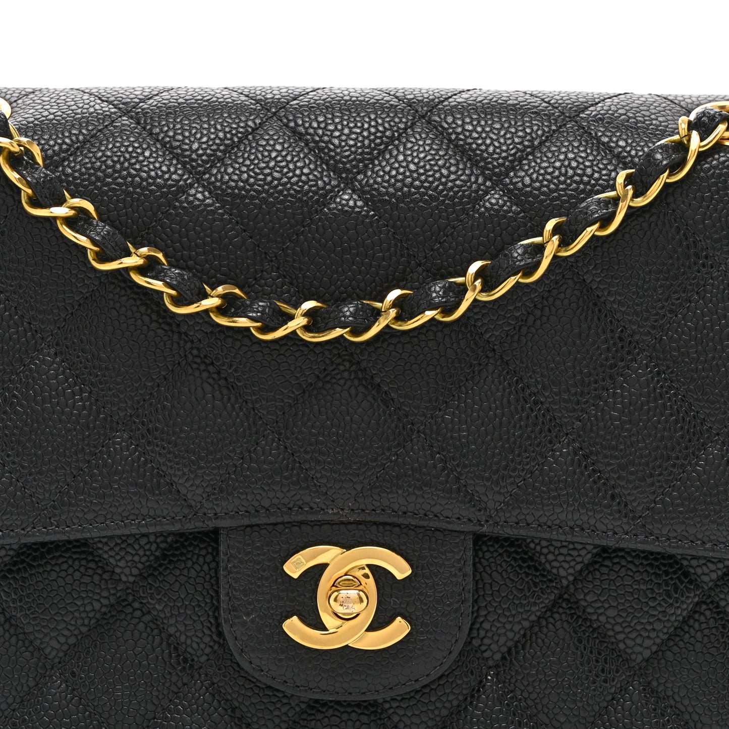 Caviar Quilted Medium Double Flap Black