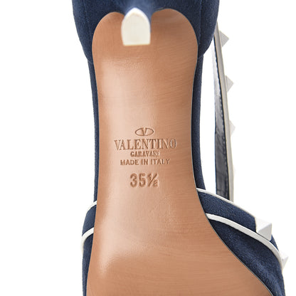 Valentino Garavani Suede Free Rockstud Cross Strap D'Orsay 55mm Pumps 35.5 Marine Optic White 6 of 7