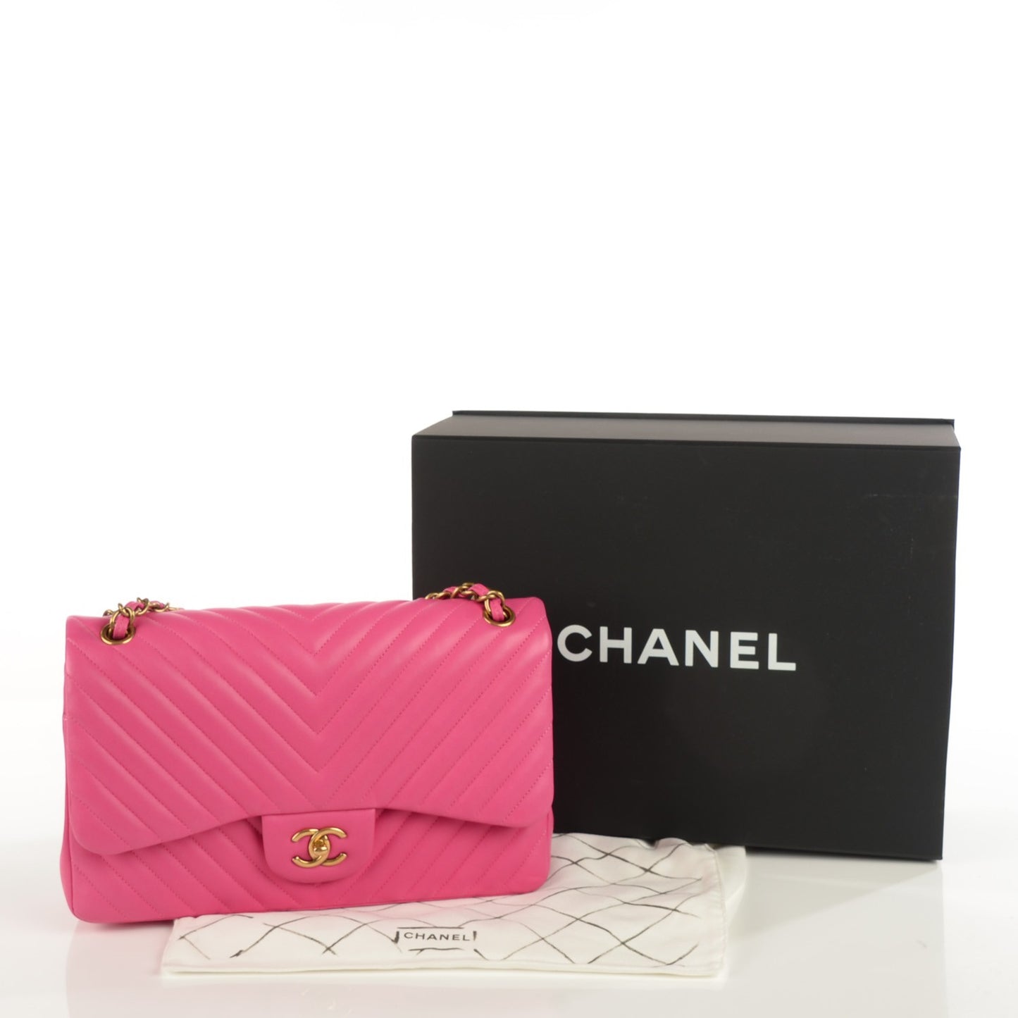 Lambskin Chevron Jumbo Double Flap Dark Pink