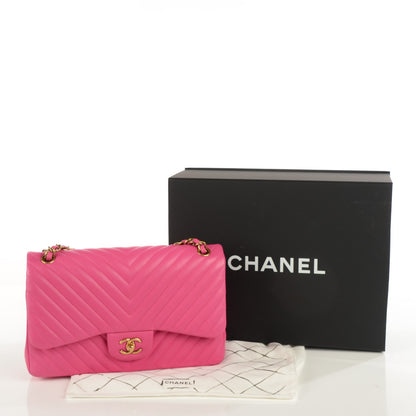 Chanel Lambskin Chevron Jumbo Double Flap Dark Pink 5 of 9