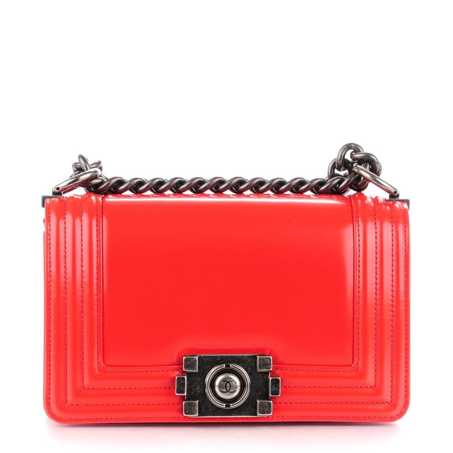 Glazed Calfskin Small Boy Flap Red