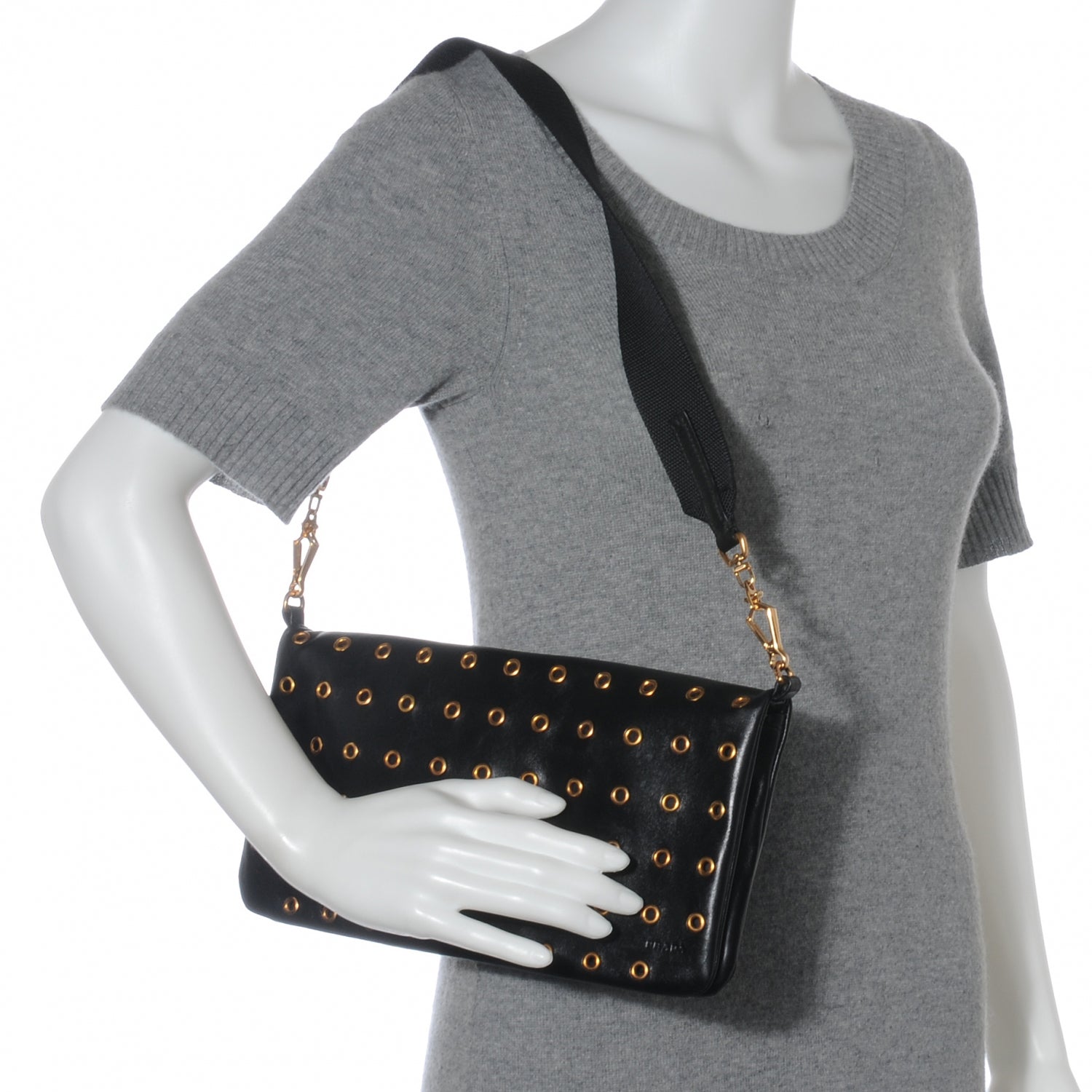 Prada Nappa Grommet Borchie Shoulder Bag Nero Black 2 of 8