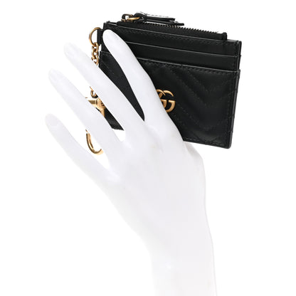 Gucci Calfskin Matelasse Chevron GG Marmont Key Case Card Holder Black 2 of 7