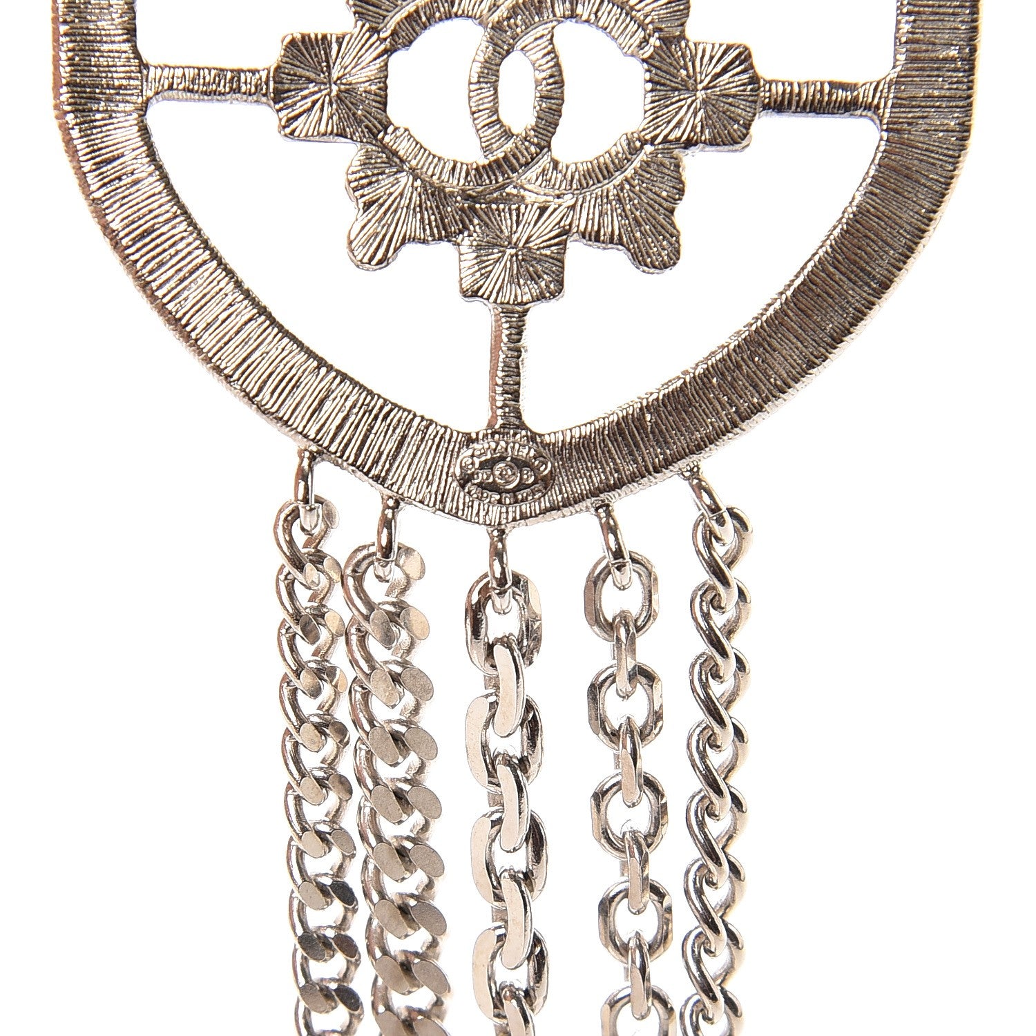 Chanel Baguette Crystal CC Shield Multi Strand Long Chain Brooch Silver 5 of 7