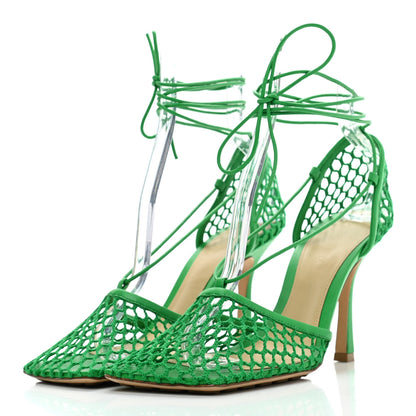 Bottega Veneta Mesh Nappa Stretch Ankle Tie 90mm Sandals 39 Grass 3 of 7
