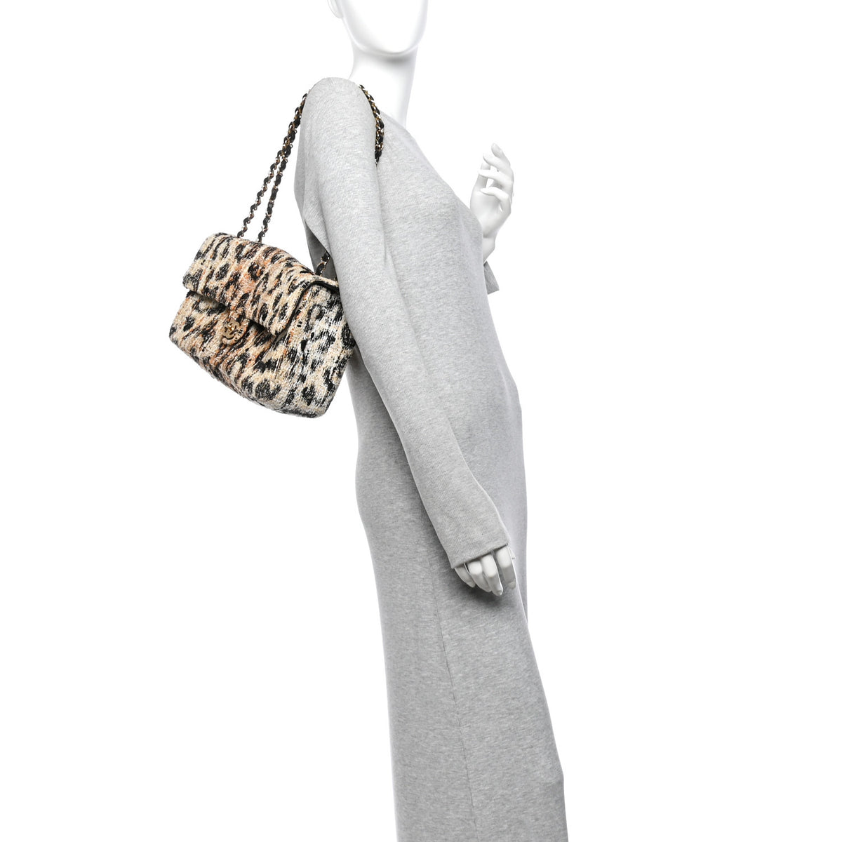 Chanel Tweed Mixed Fibers Leopard Print Small Souplissimo Maxi Flap Brown Black White 2 of 11