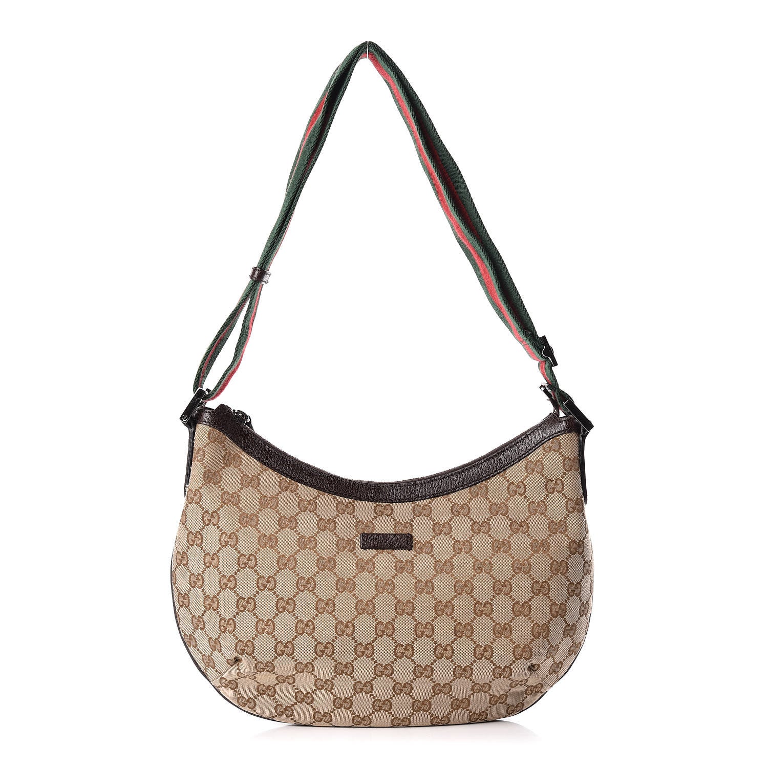Gucci Monogram Web Medium Half Moon Hobo Dark Brown 1 of 11