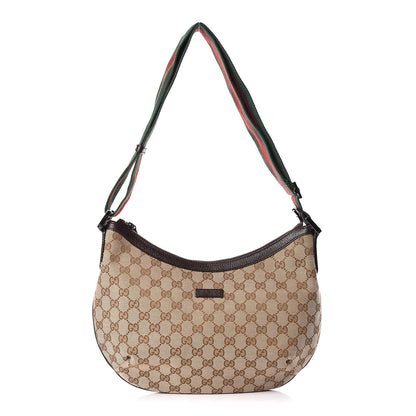 Gucci Monogram Web Medium Half Moon Hobo Dark Brown 1 of 11