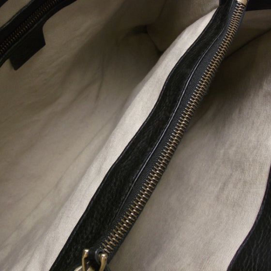 Leather Bamboo Handle Tote Black