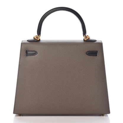 Hermes Epsom Bi Color Horseshoe Kelly Sellier 25 Etain Black 4 of 40