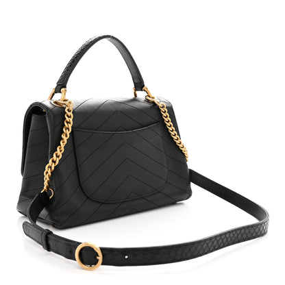 Chanel Grained Calfskin Snakeskin Small Chevron Chic Top Handle Flap Black 3 of 12