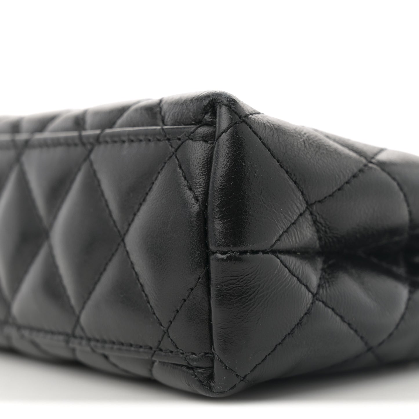Shiny Aged Calfskin Quilted Nano Kelly Shopper Black