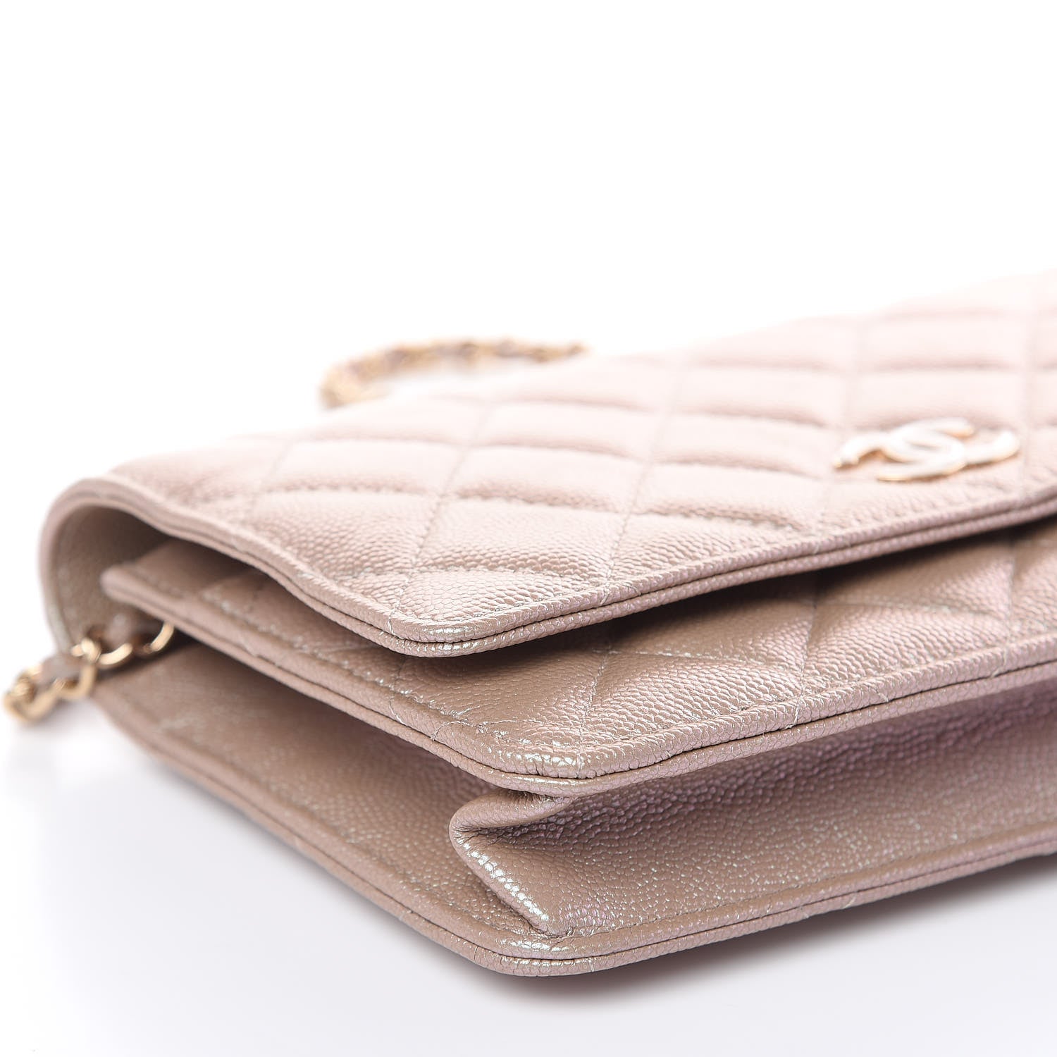 Chanel Iridescent Caviar Quilted Wallet On Chain WOC Beige 9 of 11