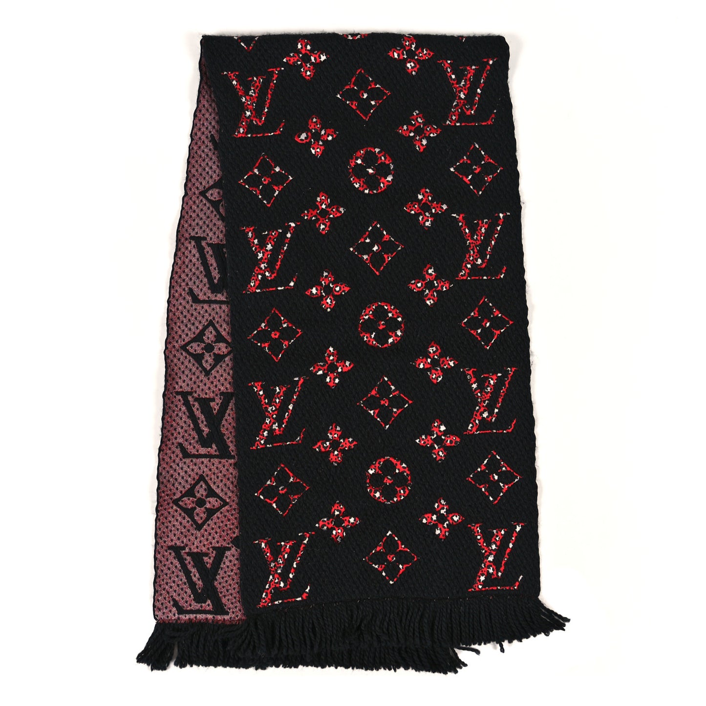 Wool Silk Monogram Giant Jungle Logomania Shine Scarf Black Red