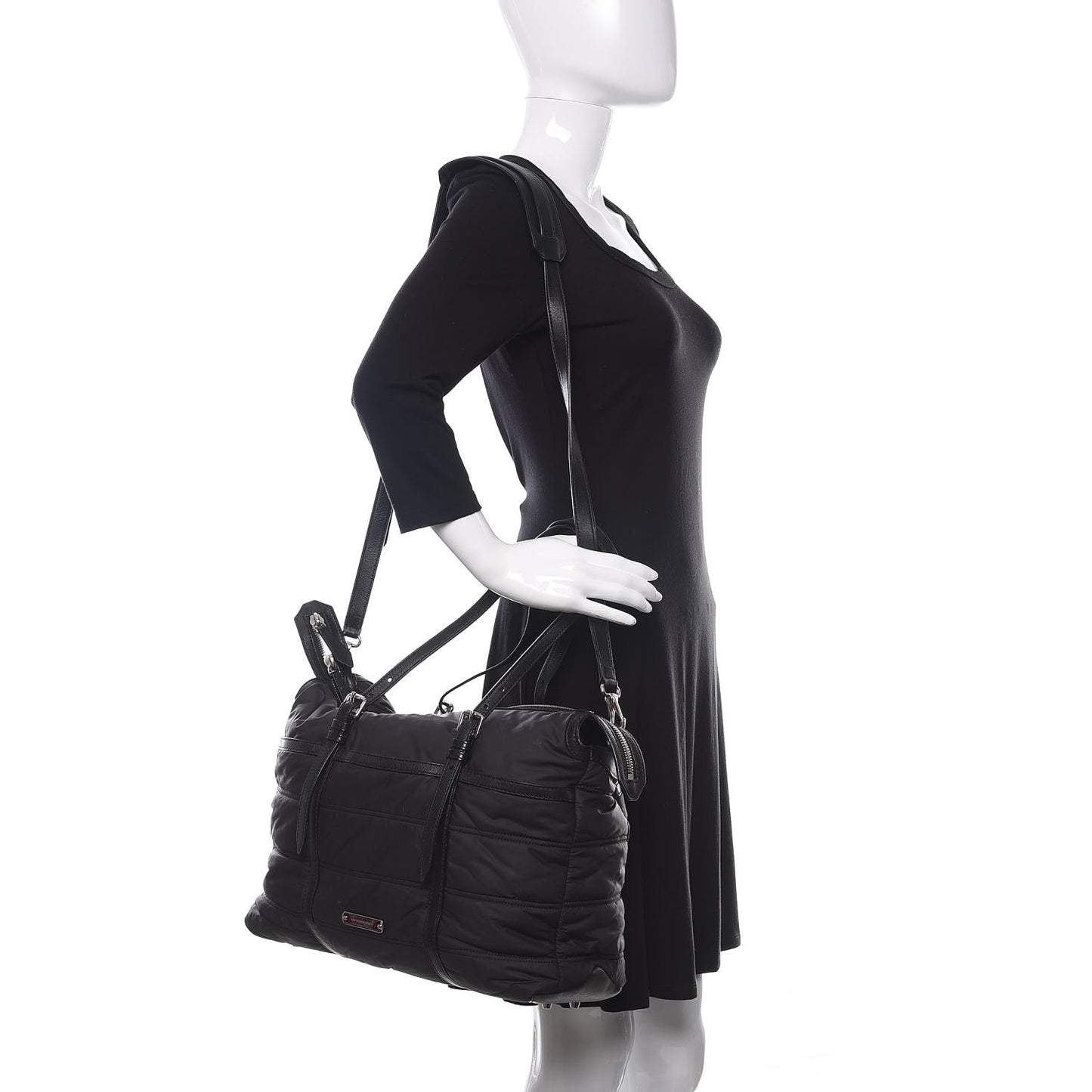 Nylon House Check Quilted Abbey Diaper Bag Black