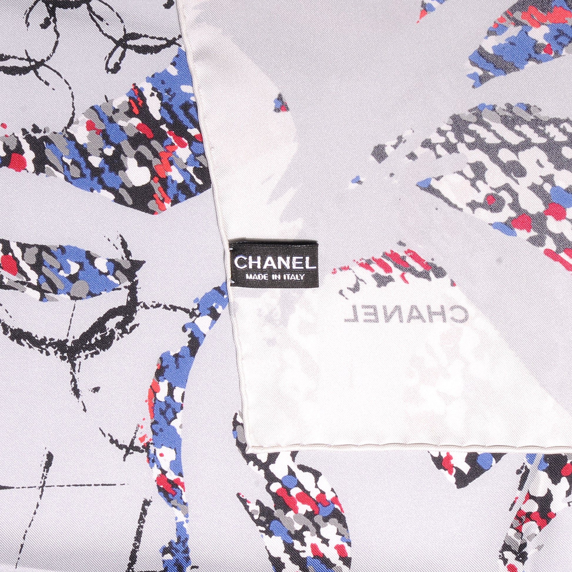Chanel Silk CC Thistle Scarf Blue Red 4 of 5
