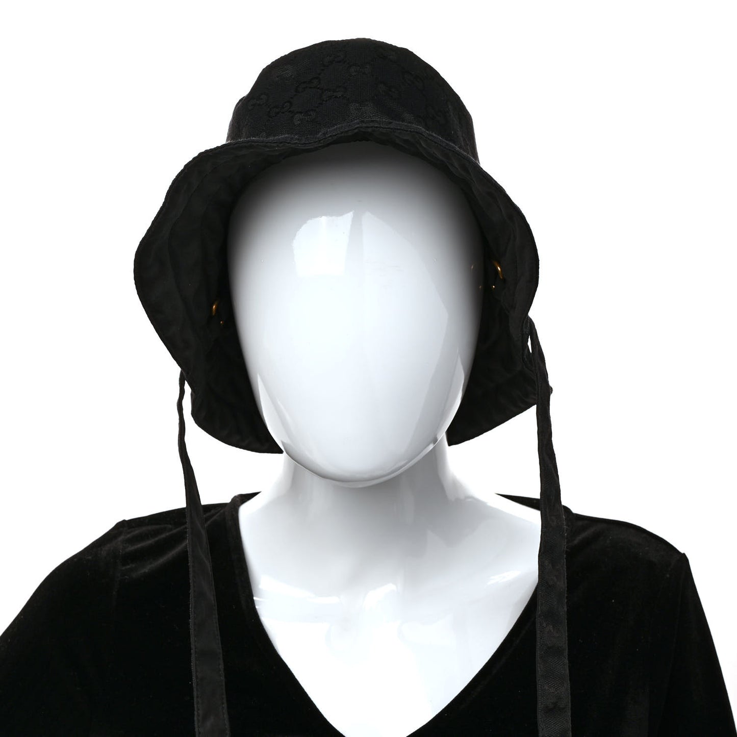Canvas Nylon Monogram Reversible Self-Tie Bucket Hat Black