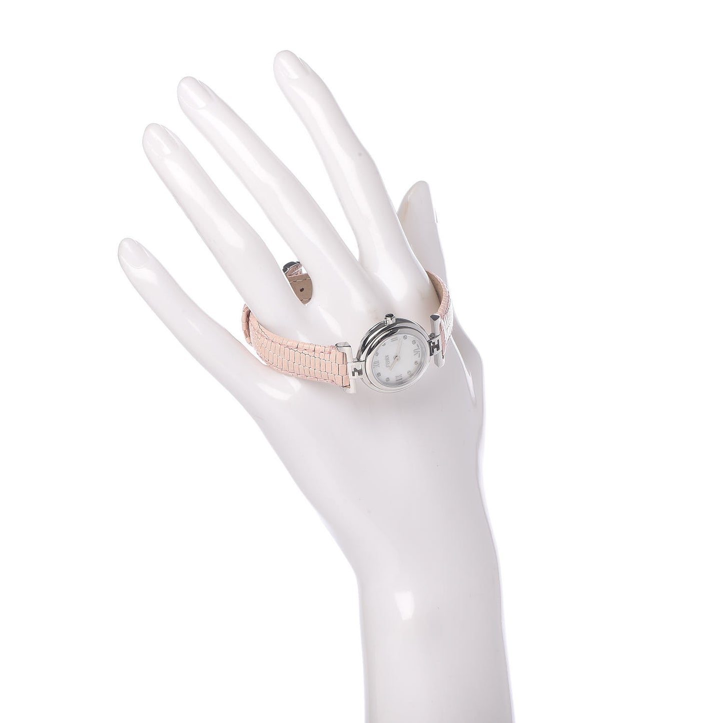 Stainless Steel Calfskin Diamond Pink Mother of Pearl 23mm Moda Quartz Watch