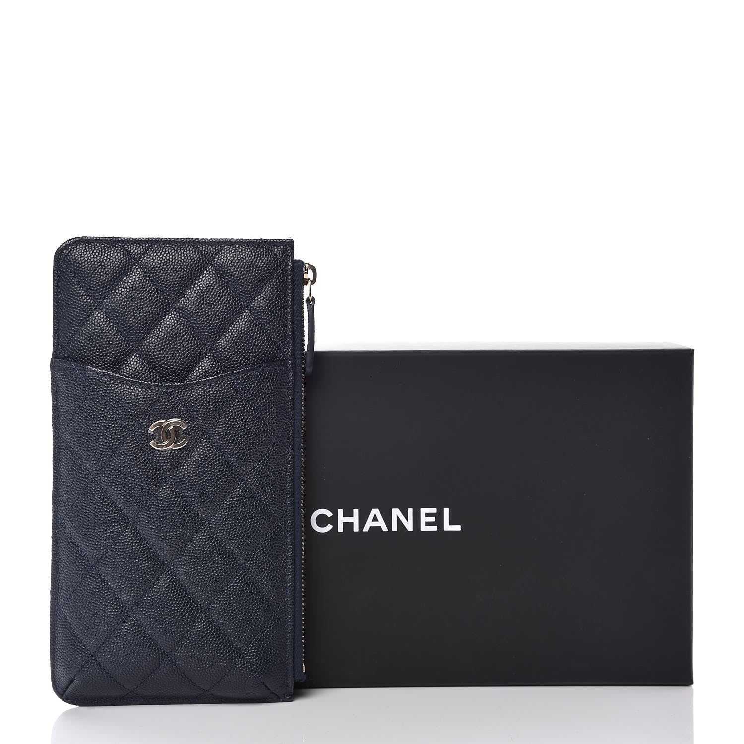 Chanel Caviar Quilted Classic Flat Wallet Pouch Navy 8 of 8