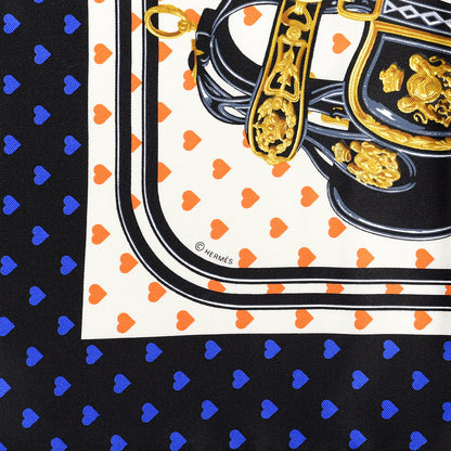 Hermes Silk Brides De Gala Love Pocket Square Black White Orange 2 of 3