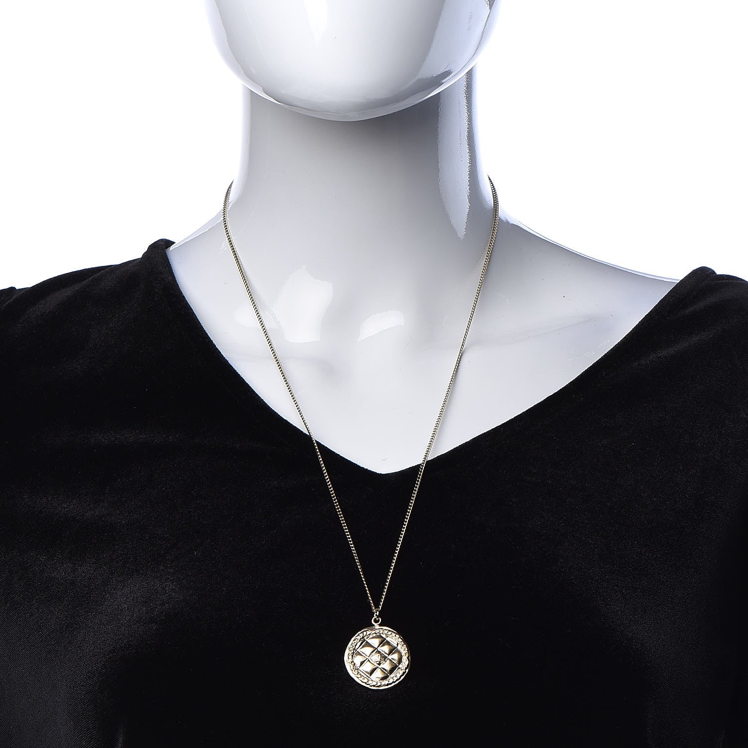Chanel Quilted CC Pendant Necklace Light Gold 2 of 4