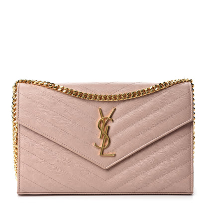 Saint Laurent Grain De Poudre Matelasse Chevron Monogram Chain Wallet Pale Blush 1 of 13
