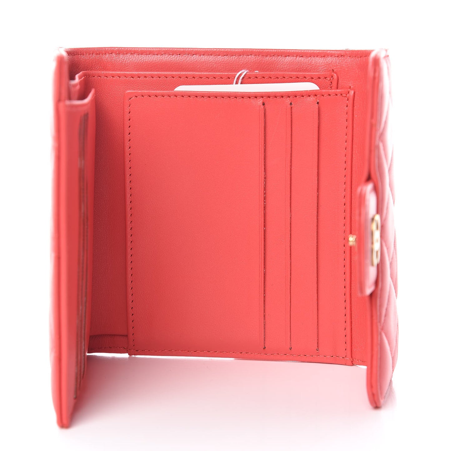 Lambskin Quilted Small Compact Wallet Red