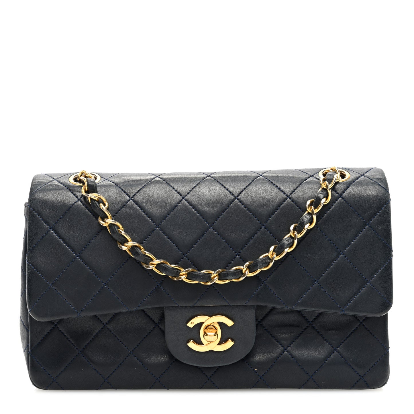 Lambskin Quilted Small Double Flap Navy