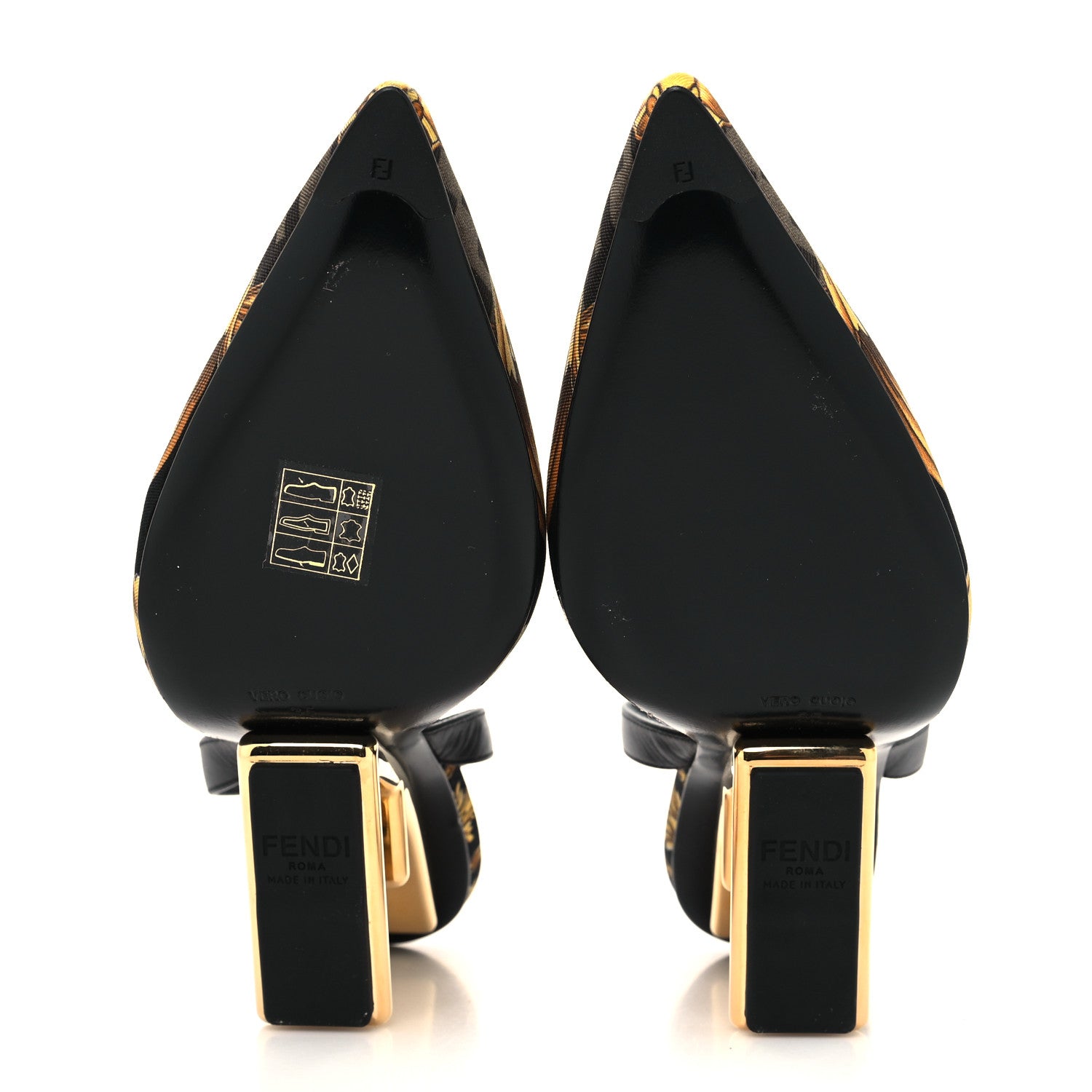 Fendi X VERSACE Silk Calfskin Fendace Fendi First 95mm Slingback Sandals 35 Tobacco Black Gold 5 of 7