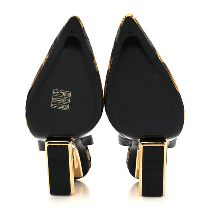 Fendi X VERSACE Silk Calfskin Fendace Fendi First 95mm Slingback Sandals 35 Tobacco Black Gold 5 of 7