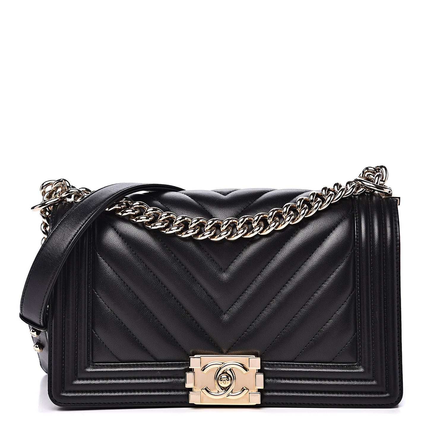 Calfskin Chevron Quilted Medium Boy Flap Black