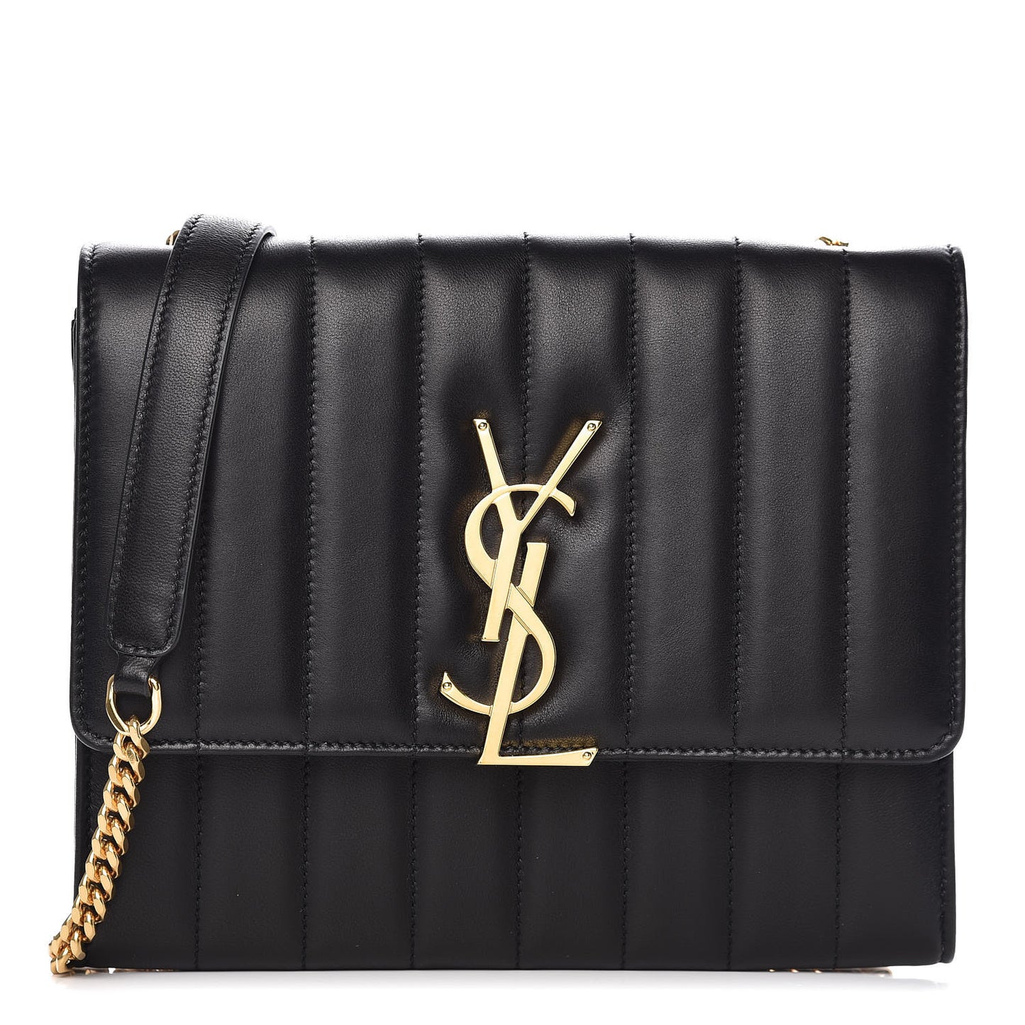 Lambskin Matelasse Monogram Vicky Chain Wallet Black