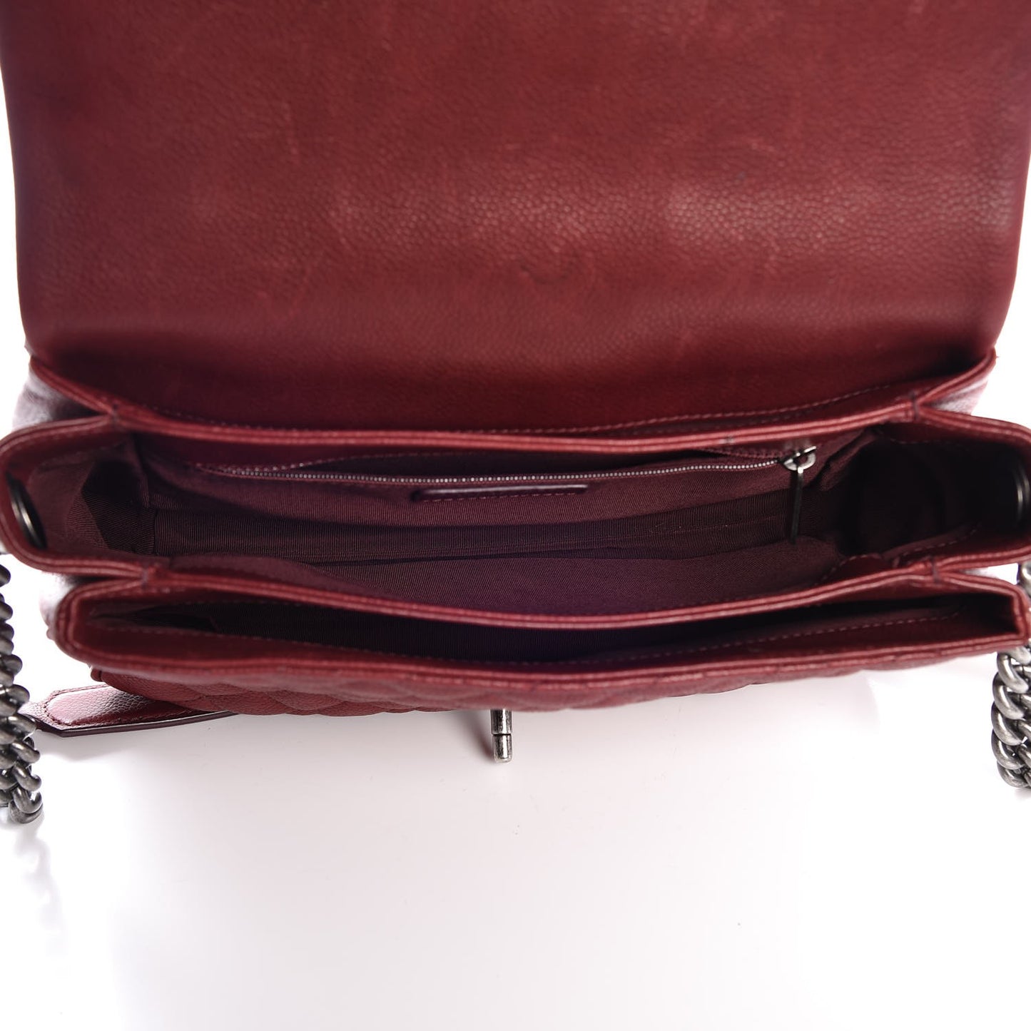 Caviar Quilted Medium Rock In Rome Single Flap Dark Red