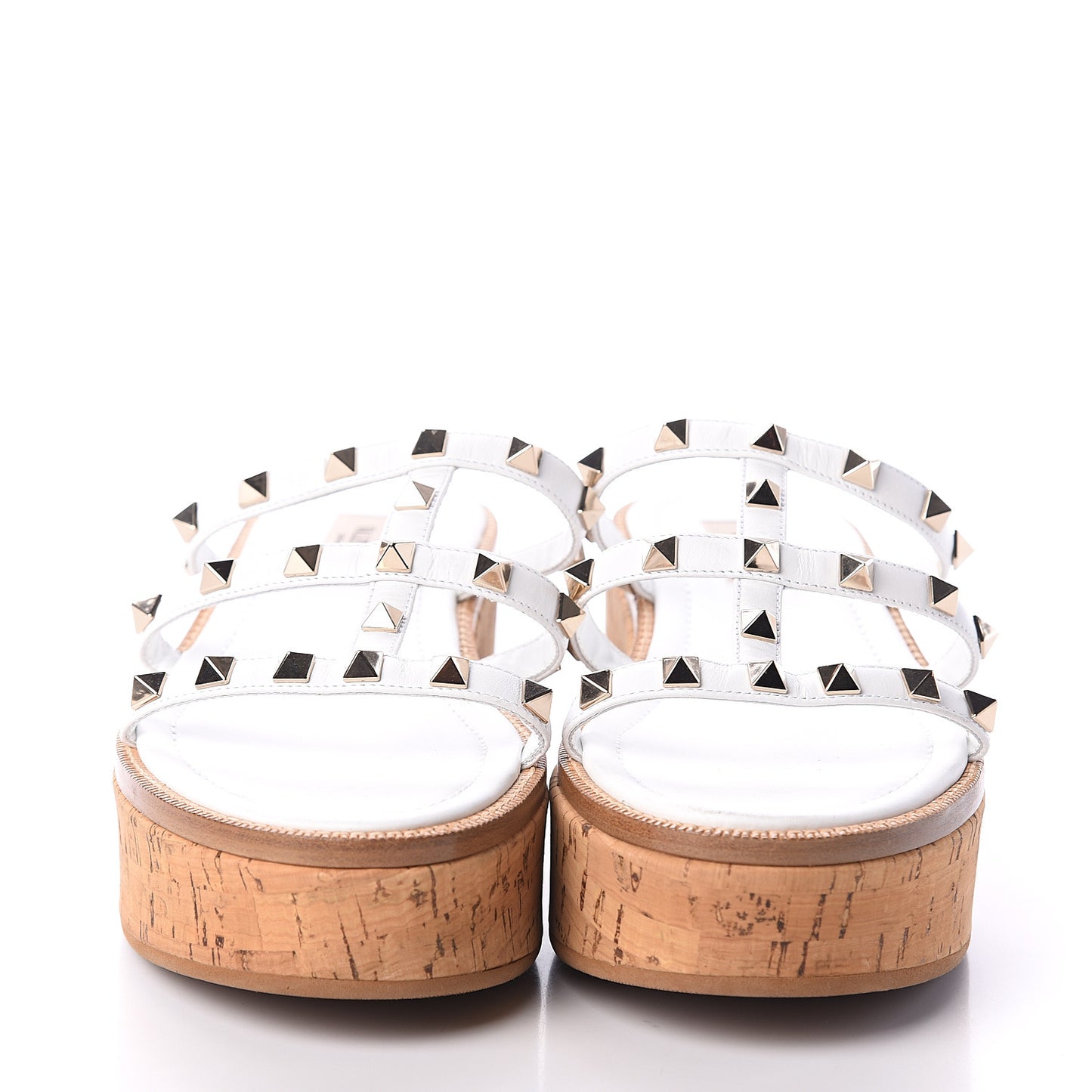 Calfskin Cork Rockstud Caged 30/50mm Platform Sandals 37 White