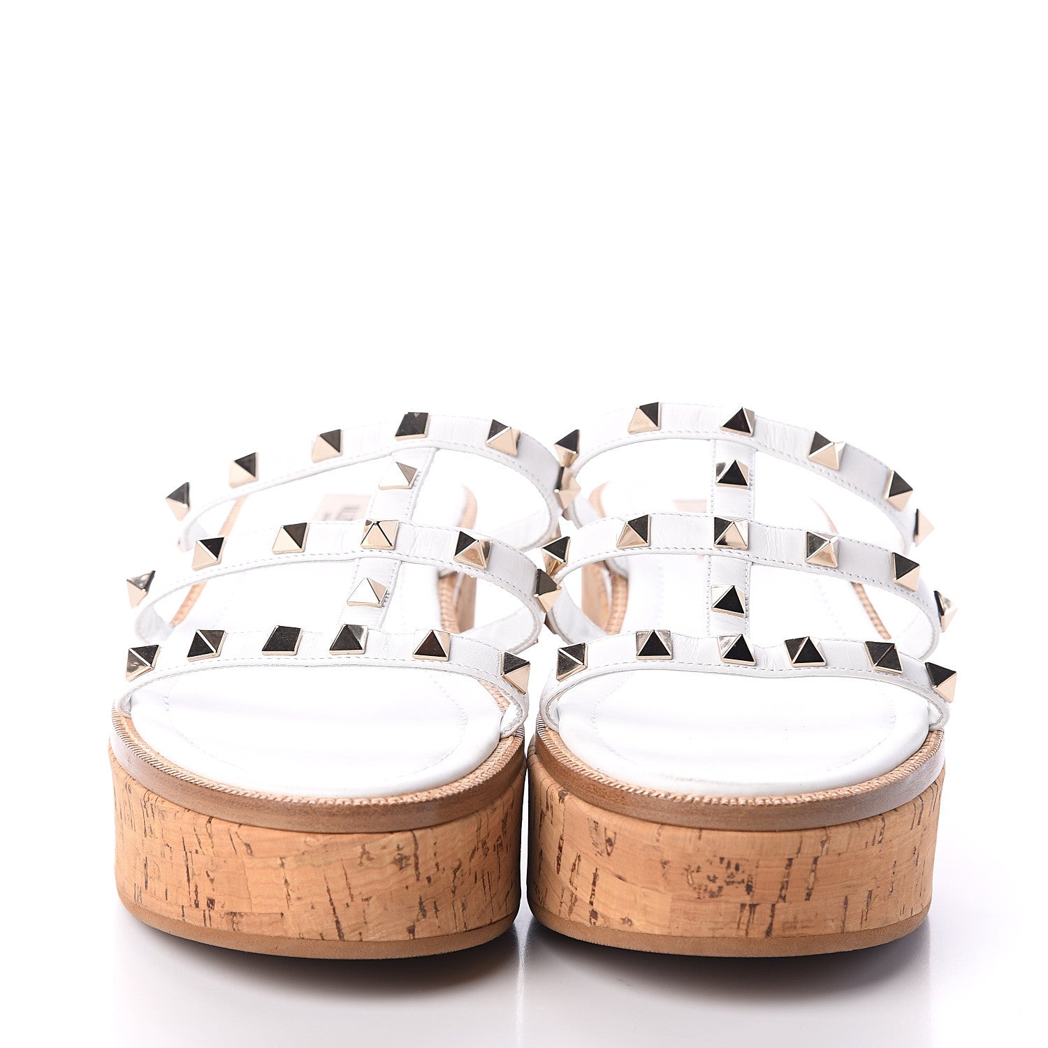 Valentino Garavani Calfskin Cork Rockstud Caged 30/50mm Platform Sandals 37 White 2 of 7