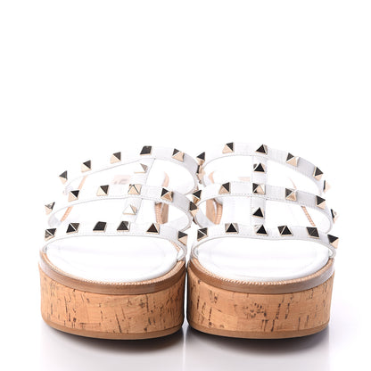 Valentino Garavani Calfskin Cork Rockstud Caged 30/50mm Platform Sandals 37 White 2 of 7