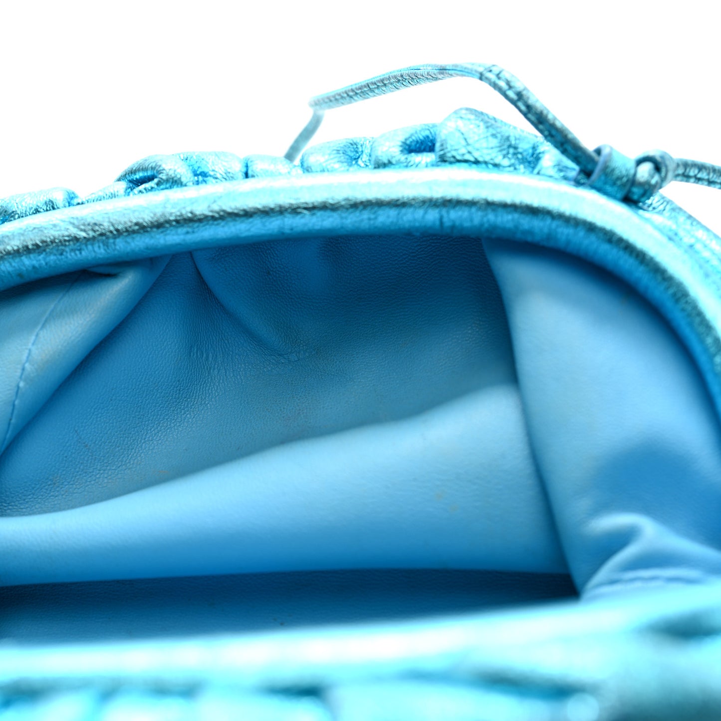 Metallic Crushed Calfskin The Mini Pouch Sky Blue