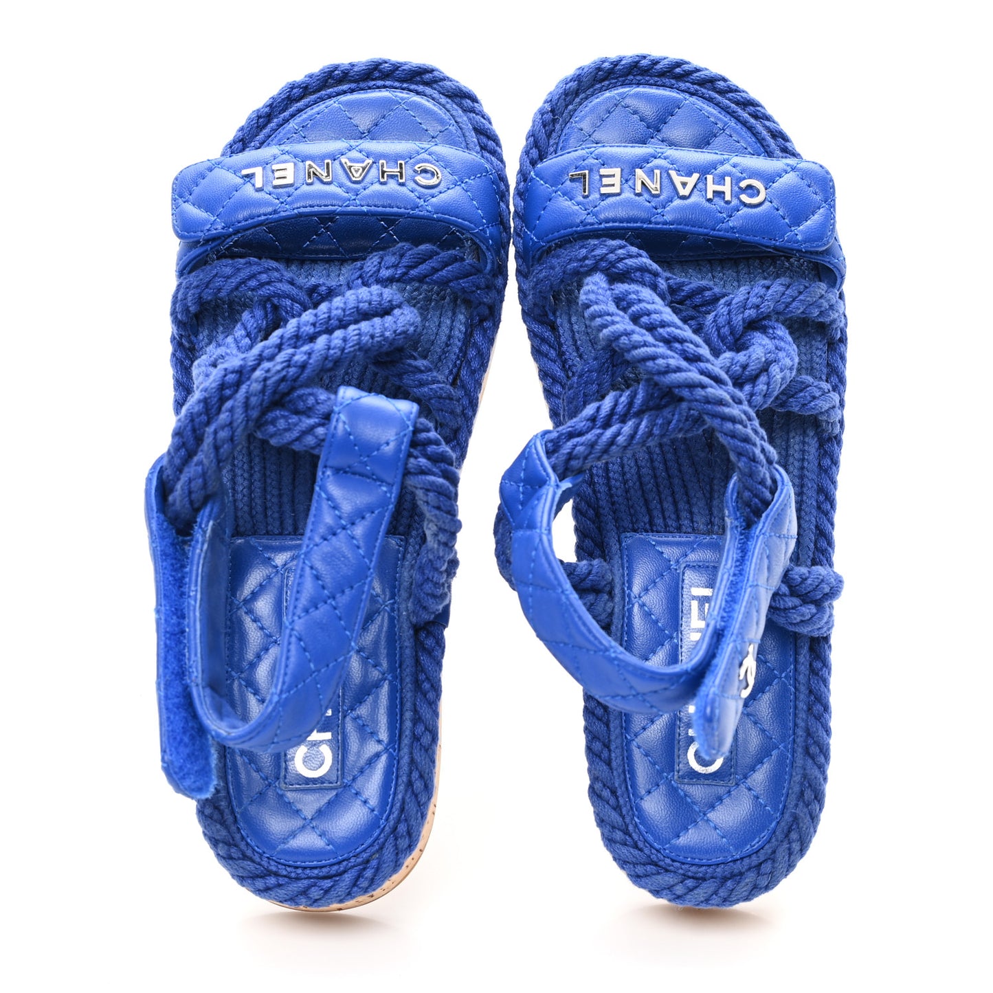 Cord Lambskin Quilted Logo Sandals 37 Blue