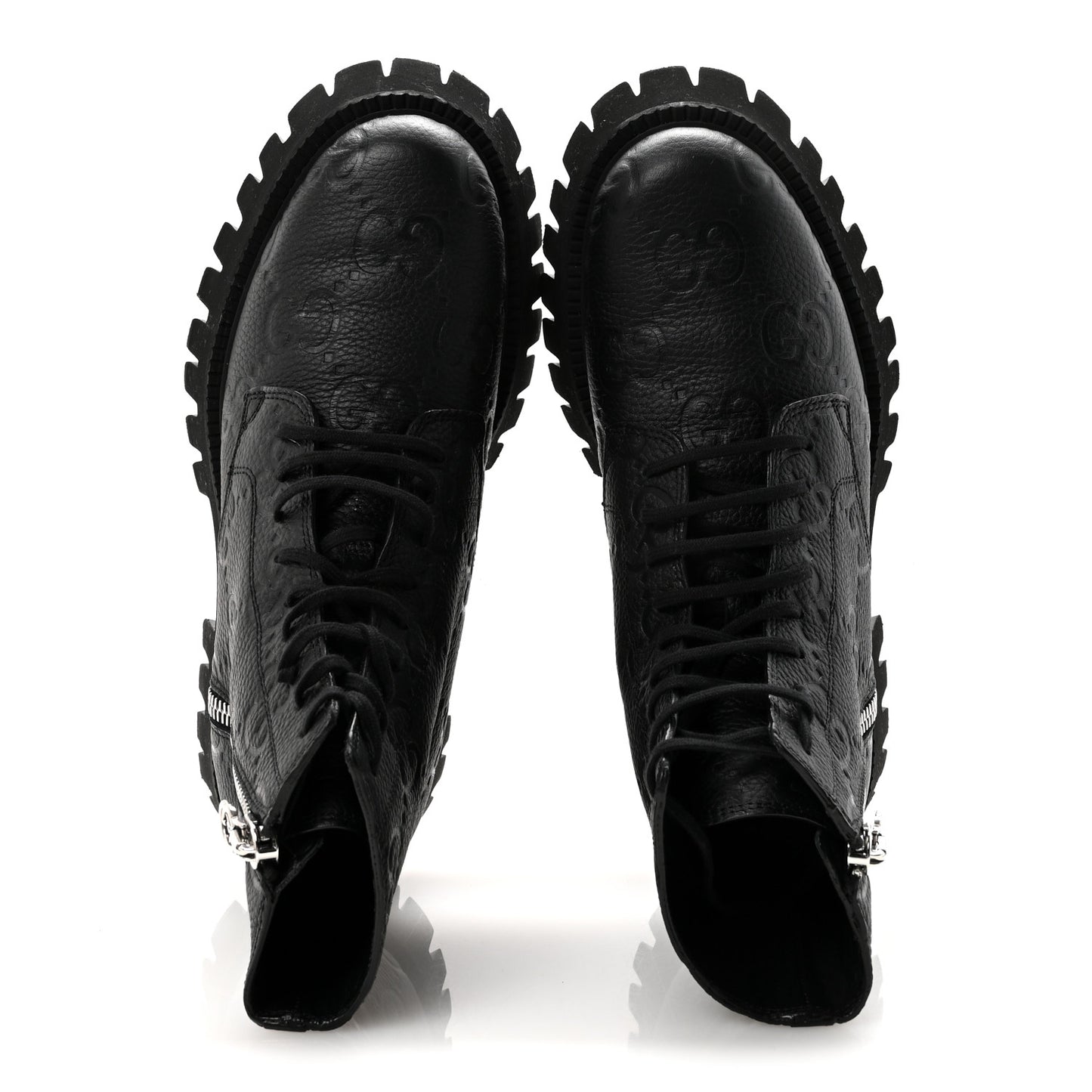 Calfskin Embossed Monogram Mens Lace Up Ankle Boots 7 Black