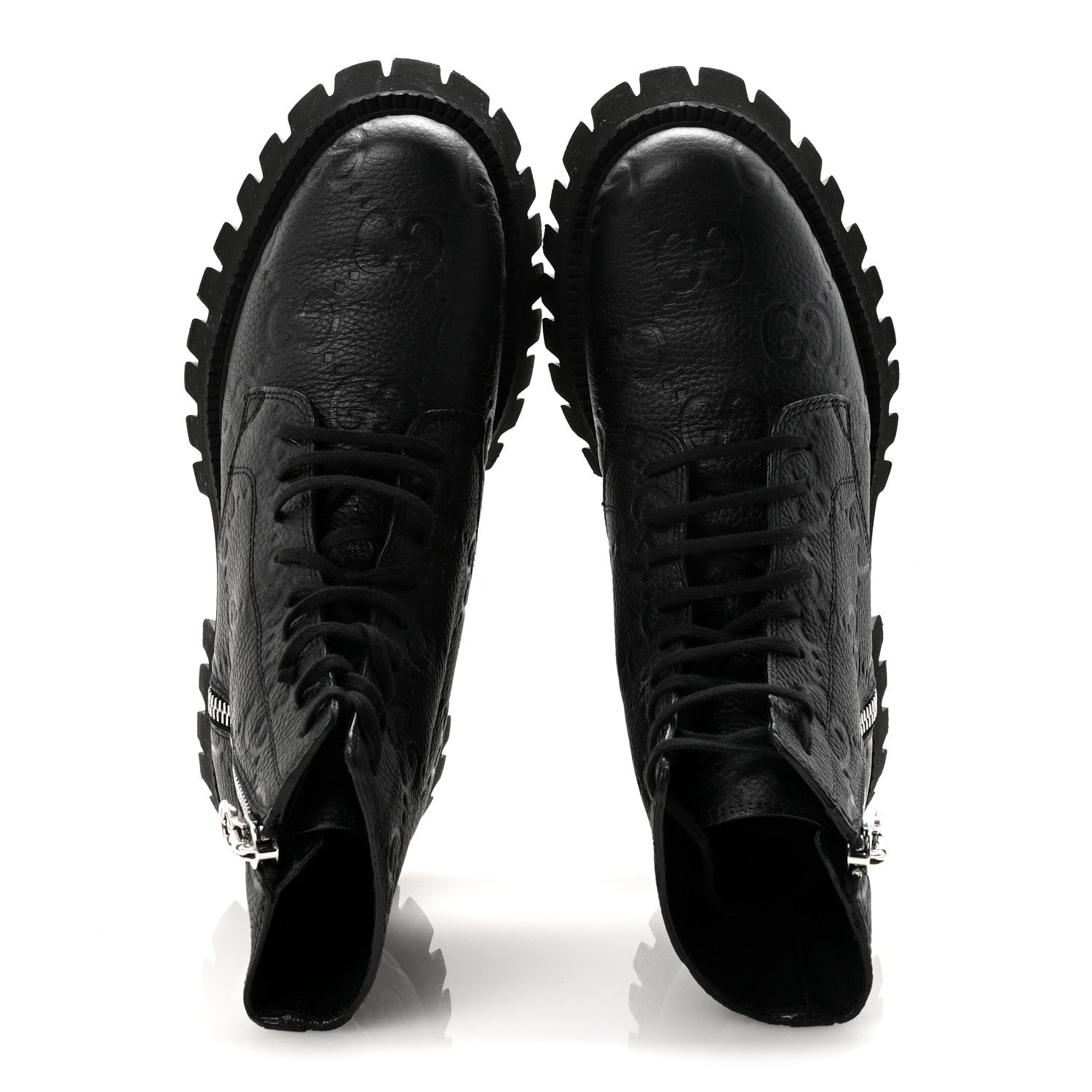 Gucci Calfskin Embossed Monogram Mens Lace Up Ankle Boots 7 Black 2 of 9