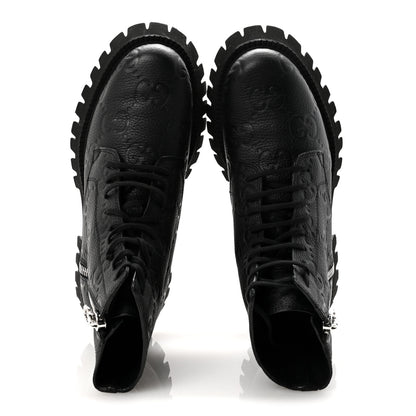 Gucci Calfskin Embossed Monogram Mens Lace Up Ankle Boots 7 Black 2 of 9