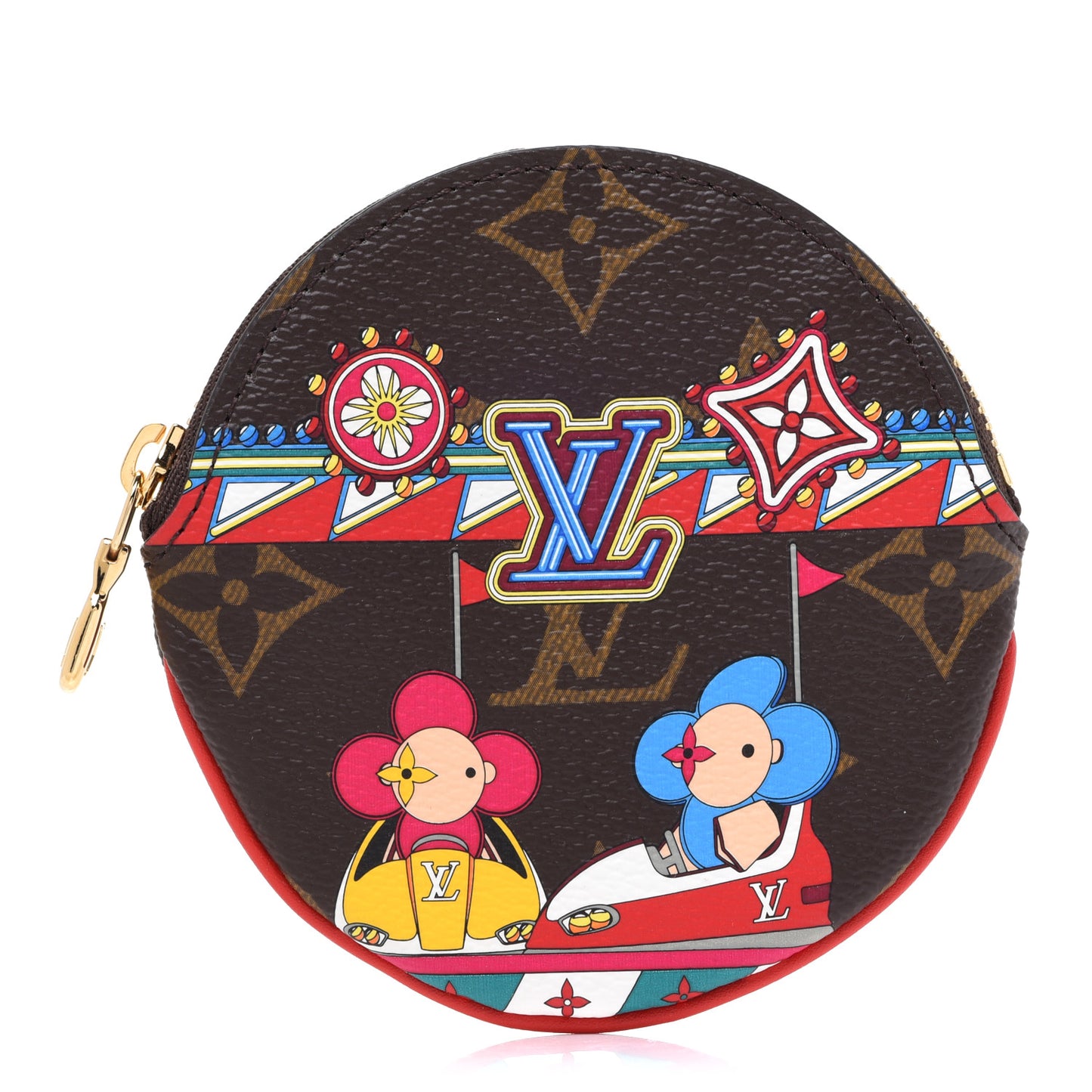 Monogram 2020 Christmas Animation Bumper Cars Round Coin Purse Coquelicot