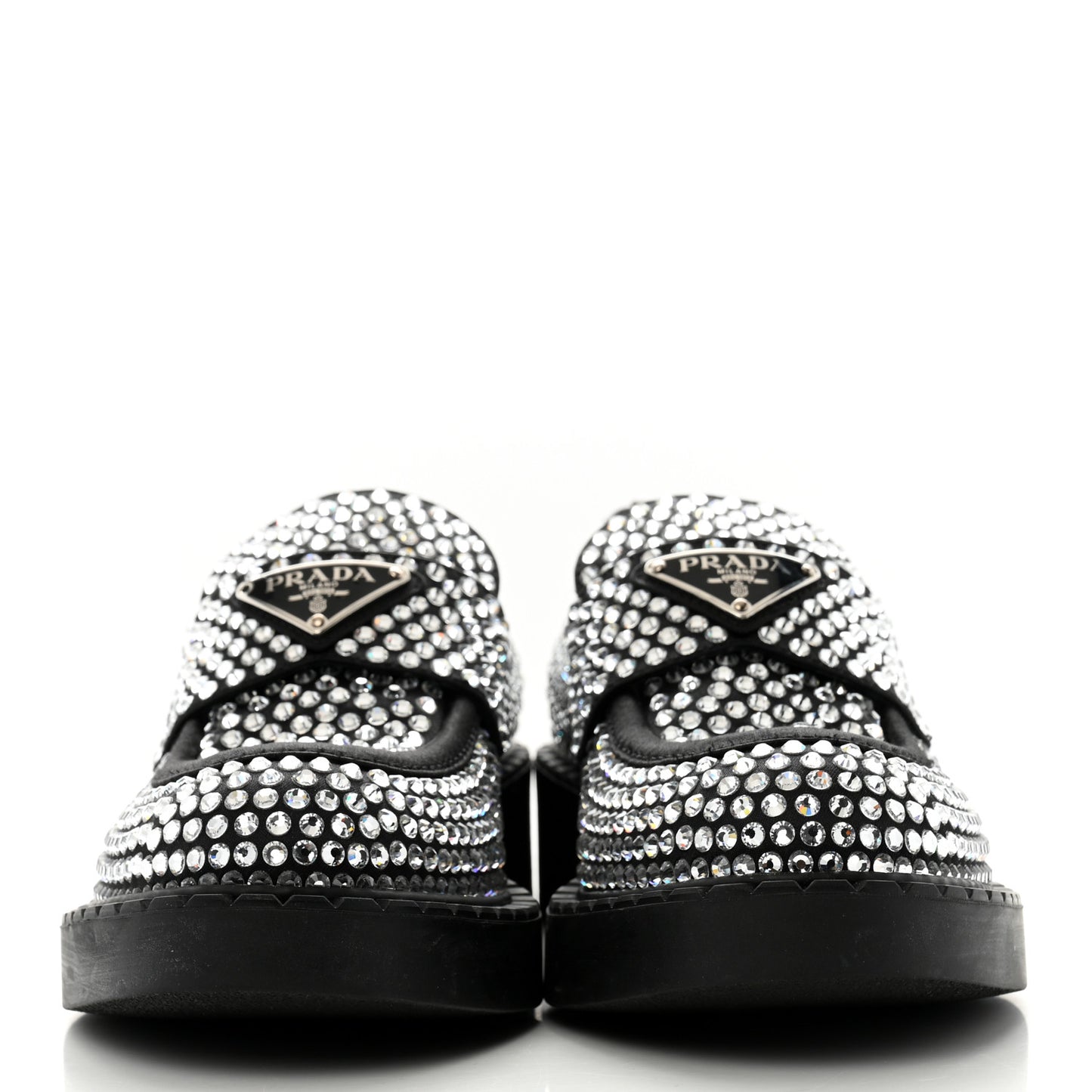 Satin Crystal Metal Triangle Logo 50mm Loafers 35.5 Cristal