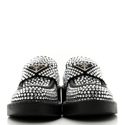 Prada Satin Crystal Metal Triangle Logo 50mm Loafers 35.5 Cristal 2 of 11