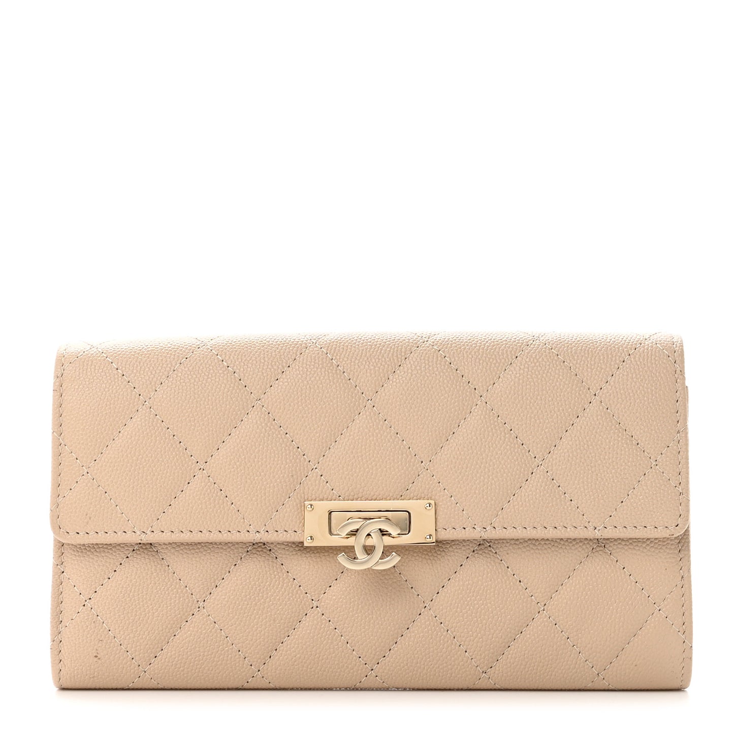 Caviar Quilted Large Golden Class Gusset Flap Wallet Beige