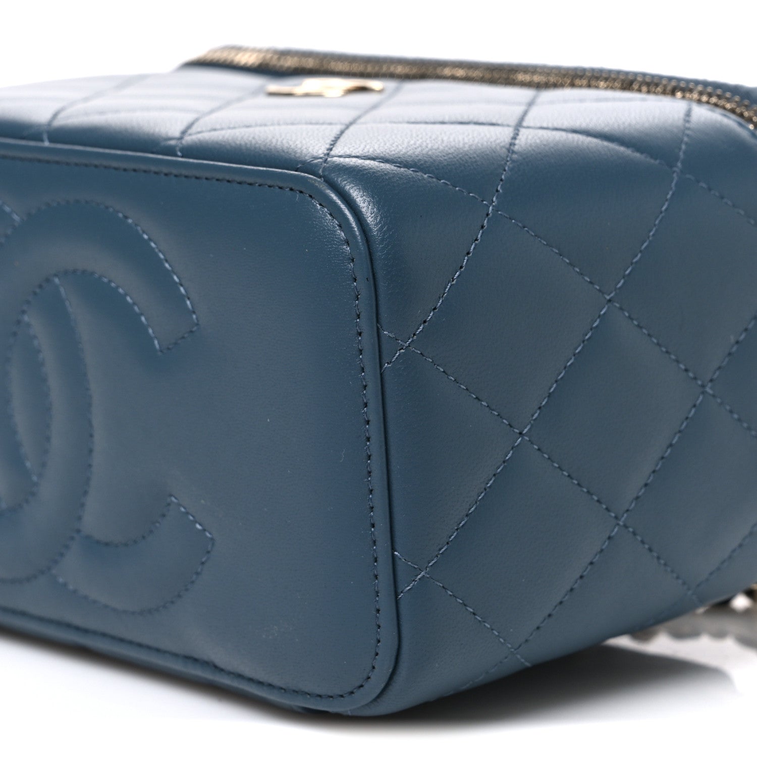 Chanel Lambskin Quilted Small Top Handle Vanity Case With Chain Blue 10 of 10