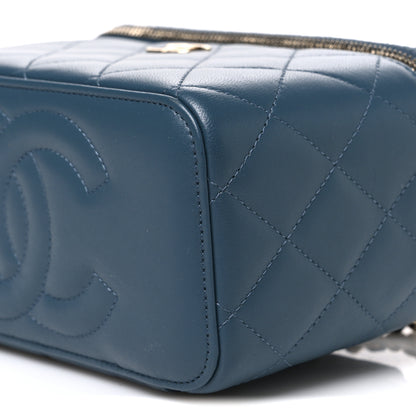 Chanel Lambskin Quilted Small Top Handle Vanity Case With Chain Blue 10 of 10